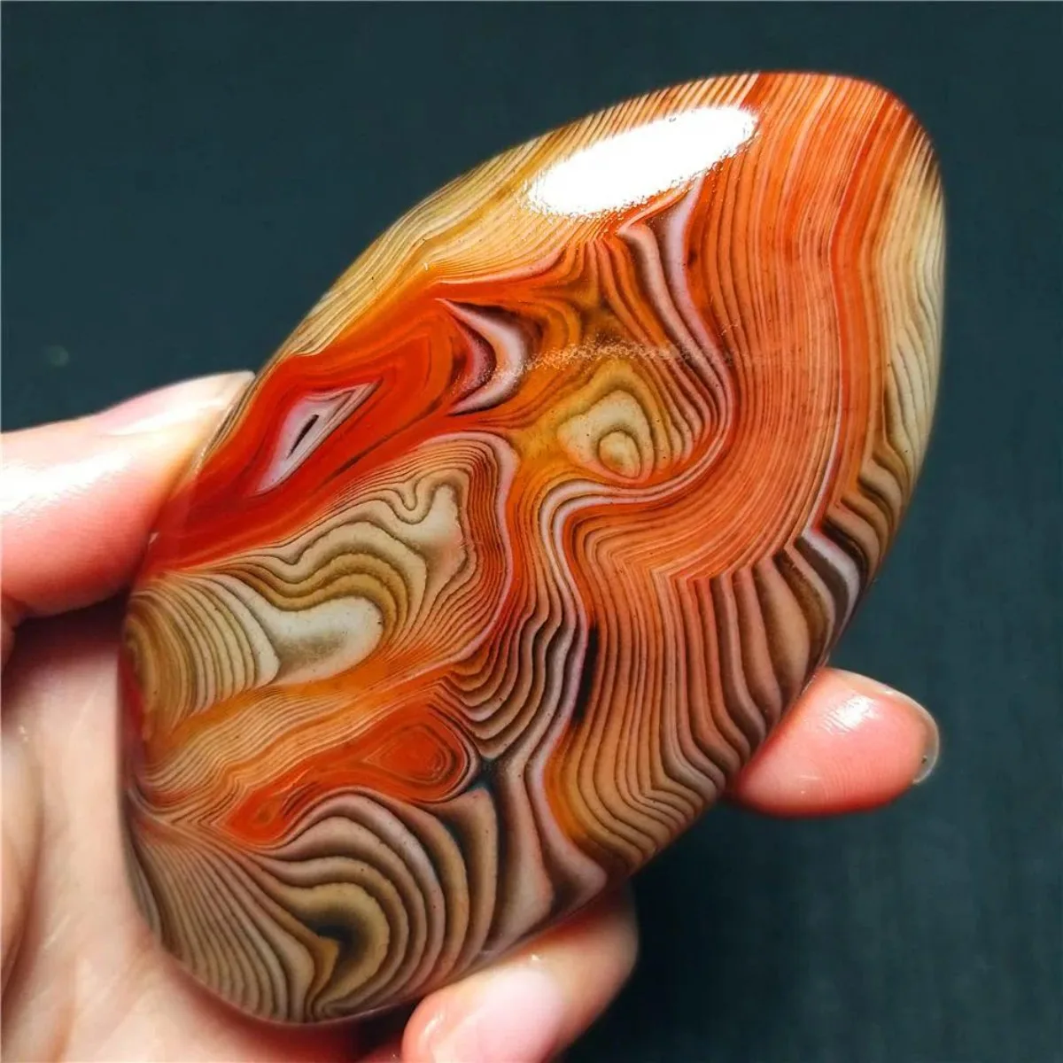 Large Earthy Tone Banded Agate Palm Stone, Tumbled Polished, Crystal Clear, Gift Giving, Natural Stone, Table Display