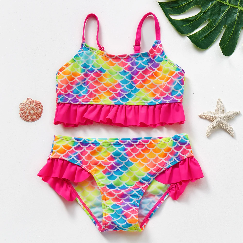 3~12Year Girls Swimsuit Kids Swimwear Cute print Kids Bikini Sets Ruffle style Children swimwear Kids Beach wear