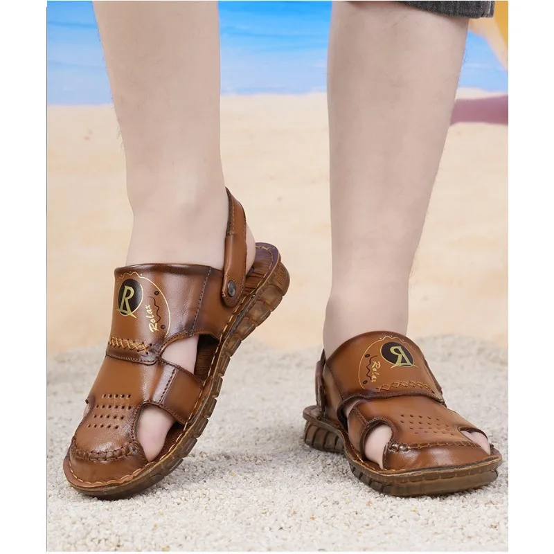 Summer Leather Retro Hollow Beef Tendon Sole Outdoor Beach Men\'s Sandals Designer New Casual Soft Sole Indoor Man Slippers