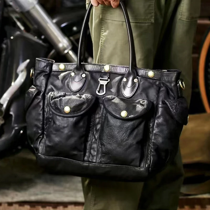 PNDME moda di lusso di alta qualità in vera pelle da uomo valigetta da donna borsa per laptop in pelle di mucca fatta a mano di design casual