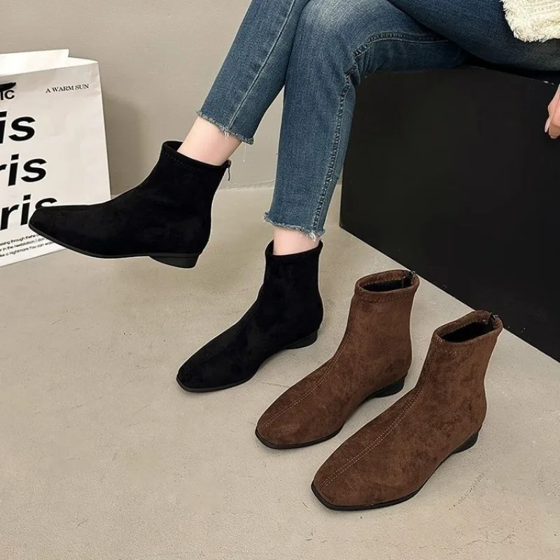 

Womens Autumn New Rear Zipper Designer Suede Womens Boots 2026 Daily Home Office Shop Lightweight Wear-resistant Short Boots 42