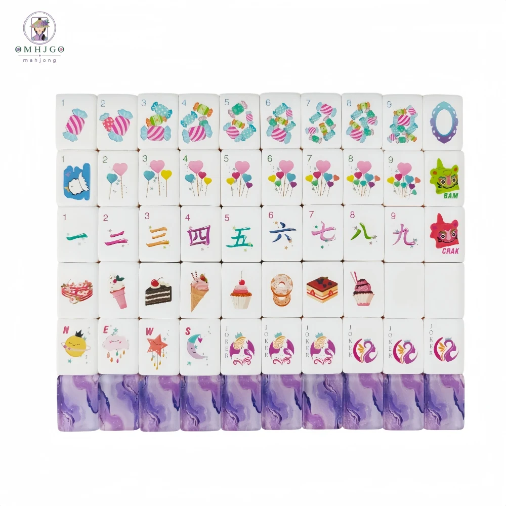 Wholesale Factory Direct Waterproof Luxury Engraved Mahjong American Tile Purple Swirl Mahjong Set Board Game Travel Mah Jongg
