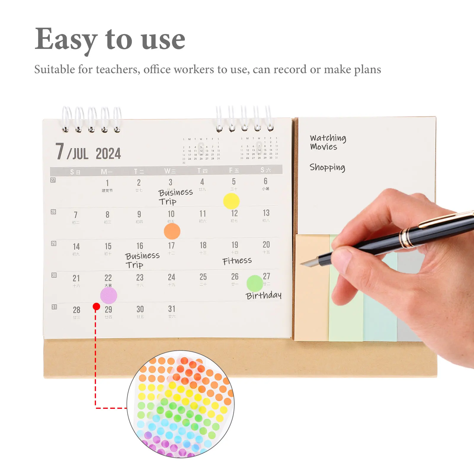 

2024 Desk Calendar Table Monthly Planner Thick Paper Anti-Ink Through Simple Chic Design Space Saving Standing Flip Countdown