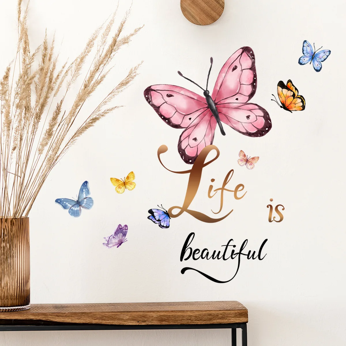 30*90cm Life Is Beautifu Butterfly Cartoon Wall Sticker Cute Background Wall Living Room Bedroom  Decorative Mural Wall Sticker