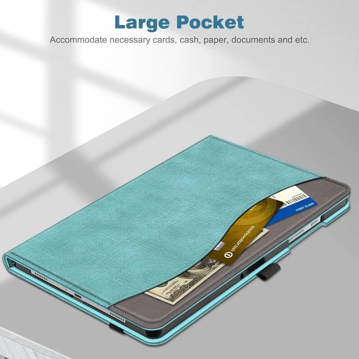 Case for Samsung Galaxy Tab A8 A9 Plus/A9+ 5G 11 Inch 2023 Model,Stand Back Cover with Pocket Auto Wake/Sleep, Turquoise