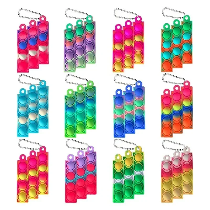 10/30Pcs Mini Pop Keychain Kids Birthday Party Favors Fidget Toys Stress Relief Sensory Toy Classroom Prizes Gift Pinata Fillers