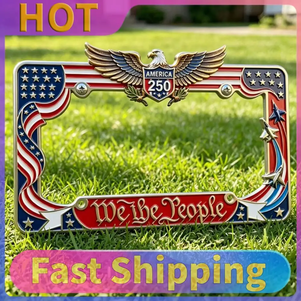 

250th Anniversary Commemorative License Plate Frame Rust-proof American Flag Eagle Car Tag Frame Stable for Patriots Festival Celebrations Anniversaries (A 1pcs)