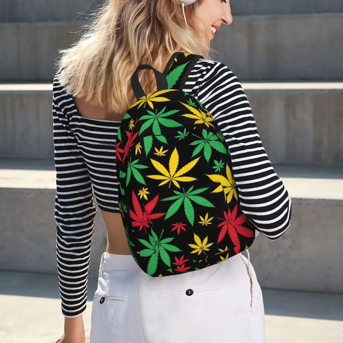 Rasta Flag Colors Leaf Cannabis Marijuana Weed Backpack Hot Sale Daypack BookBag School Bag Shoulder Bags for Men Women