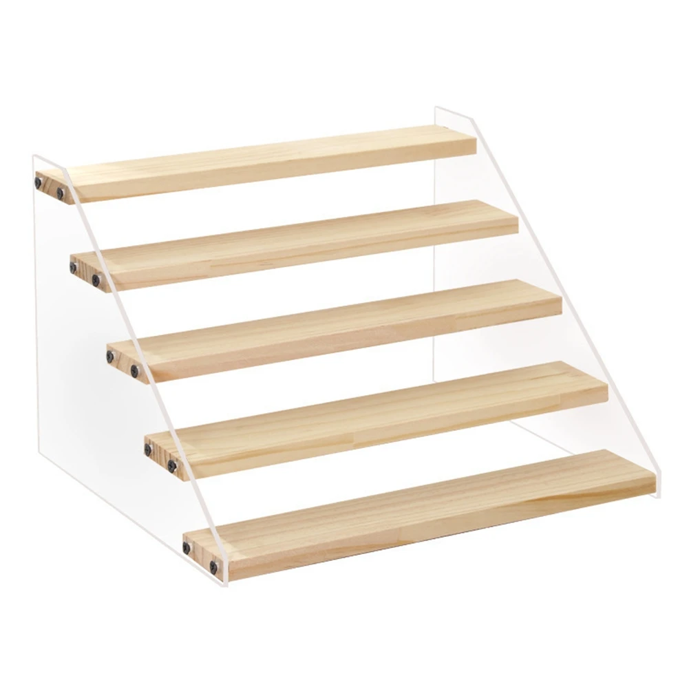 DIY Wooden Panel Riser Spices & Condiments Rack Blind Box Display Rack Desktop Trapezoidal Display Stand 5 Layers