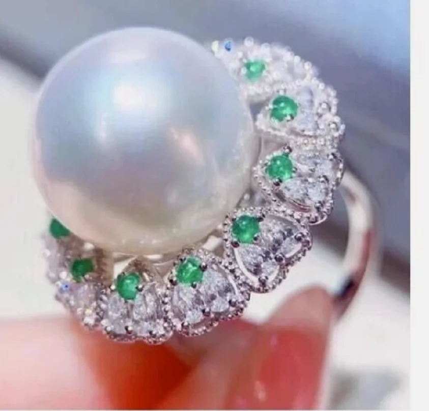 

Huge gorgeous AAAAA 12-11mm authentic natural South China Sea round pearl ring 925
