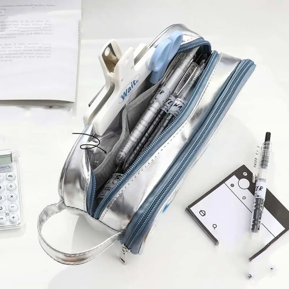 Grande Capacidade Silver Pencil Case, Itabag Cosmetic Bag, Transparente Pencil Bag, Organizador Case, Storage Bag, Zipper Stationery Bag