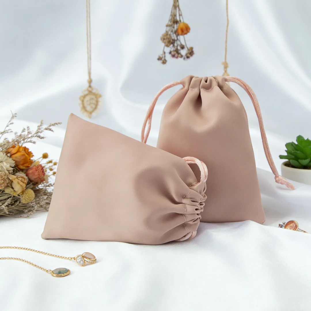 Pearl Earring Stud - Elegant Silky Satin Jewelry Bags 5Pcs