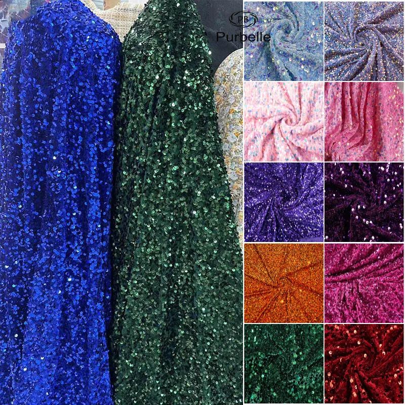 

Blue Green 2-Way Stretch Sequins Velvet Fabric - Spandex Velour for Dance Wear, Costumes, Events Dress & DIY Sewing Material