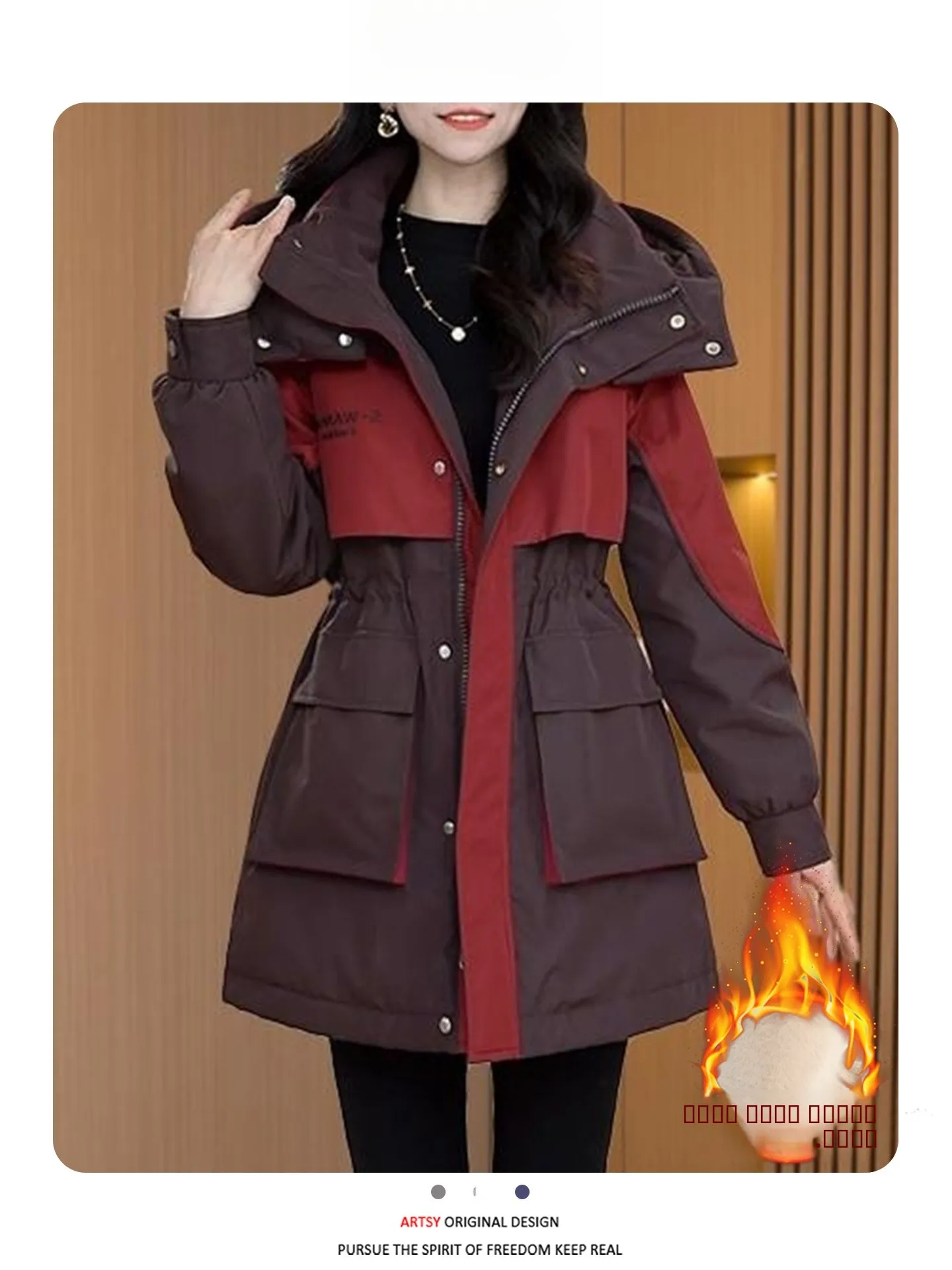 

Winter Commuter Sle Hooded Parka Coat Women's Mid-Length Thiened Fce Lined down Cotton Jaet Outerwear