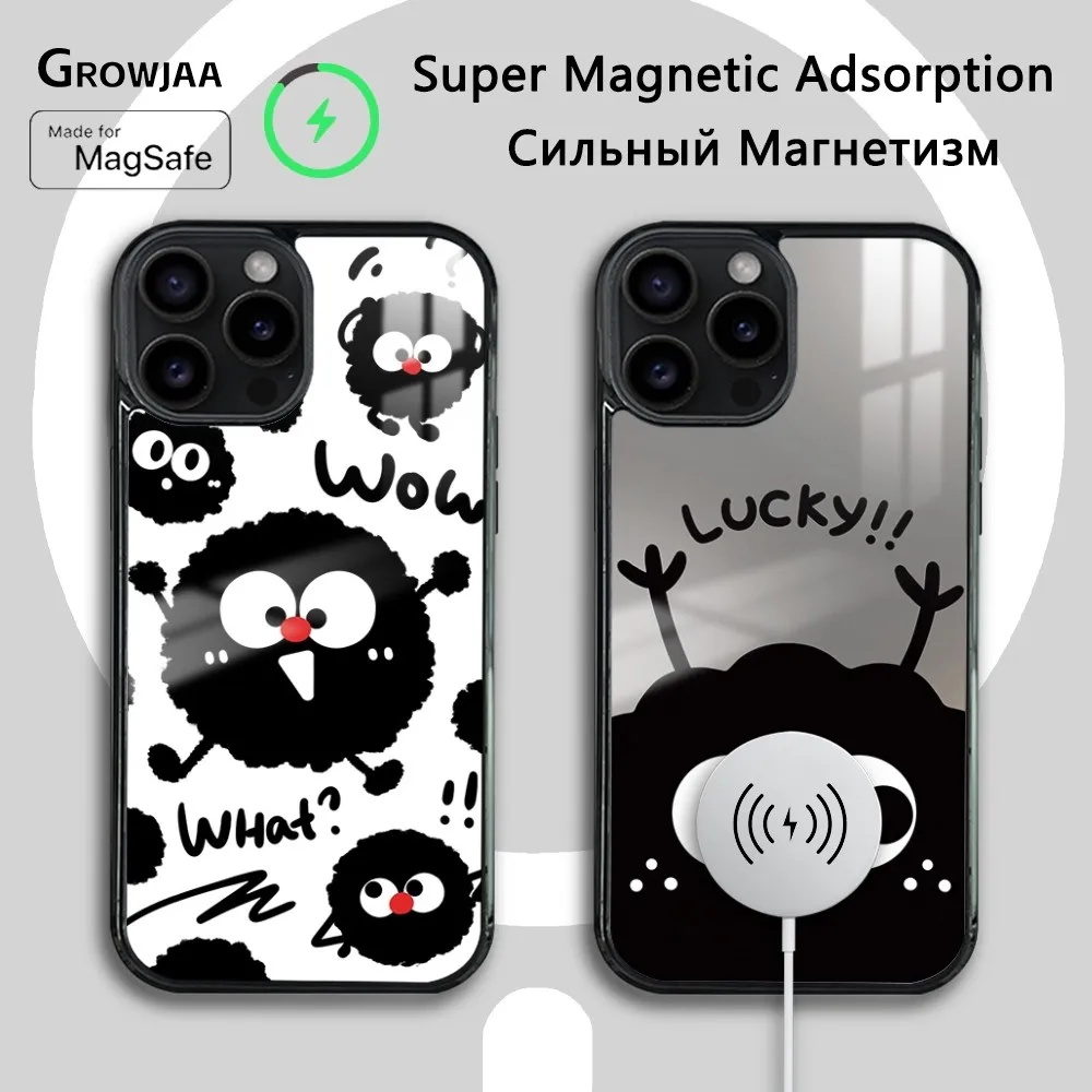 Cartoon Black Coal Briquettes Phone Case For iPhone 16 15 14 13 12 11 Pro Max Plus Mini Magsafe Mirror Wireless Magnetic Cover