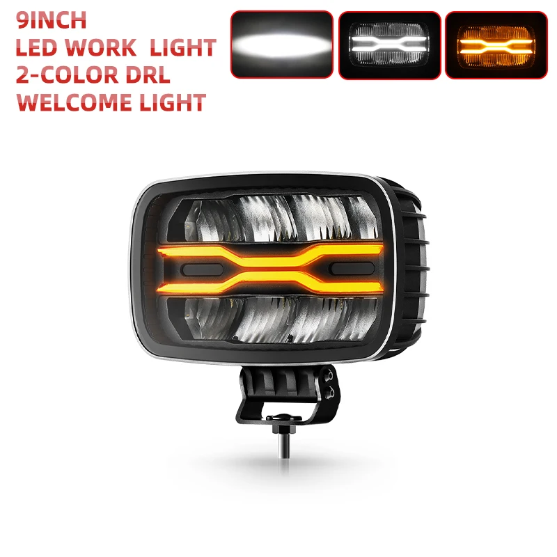 HAOLIDE 9 inch LED werklamp dubbele kleur wit + geel DRL welkomlicht grootlicht/dimlicht voor motorfietsen, vrachtwagens, off-road gebruik 12V 24V IP68