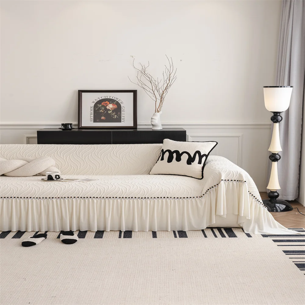 Sofa Cover with Skirt Design Anti-Slip Cat-Resistant Bubble Pattern Four Seasons Sofa Protector