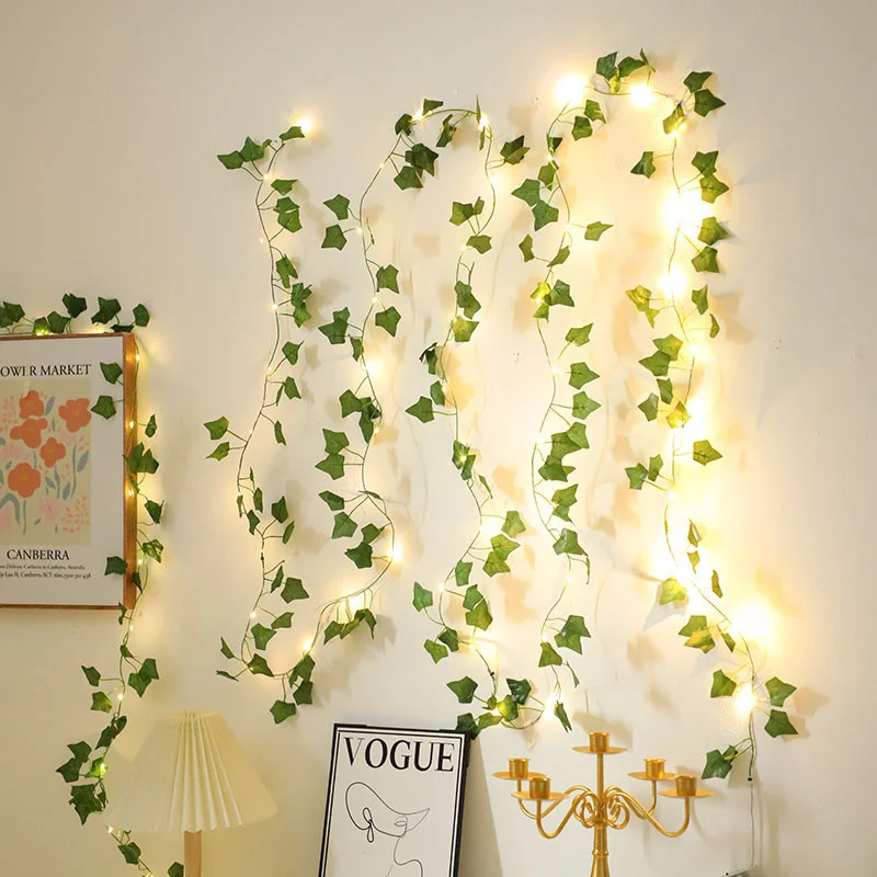 Simulation Flower Greenery String Lights Artificial Plant Garland LED Ambient Light Holiday Wedding Party Indoor Room Decoration