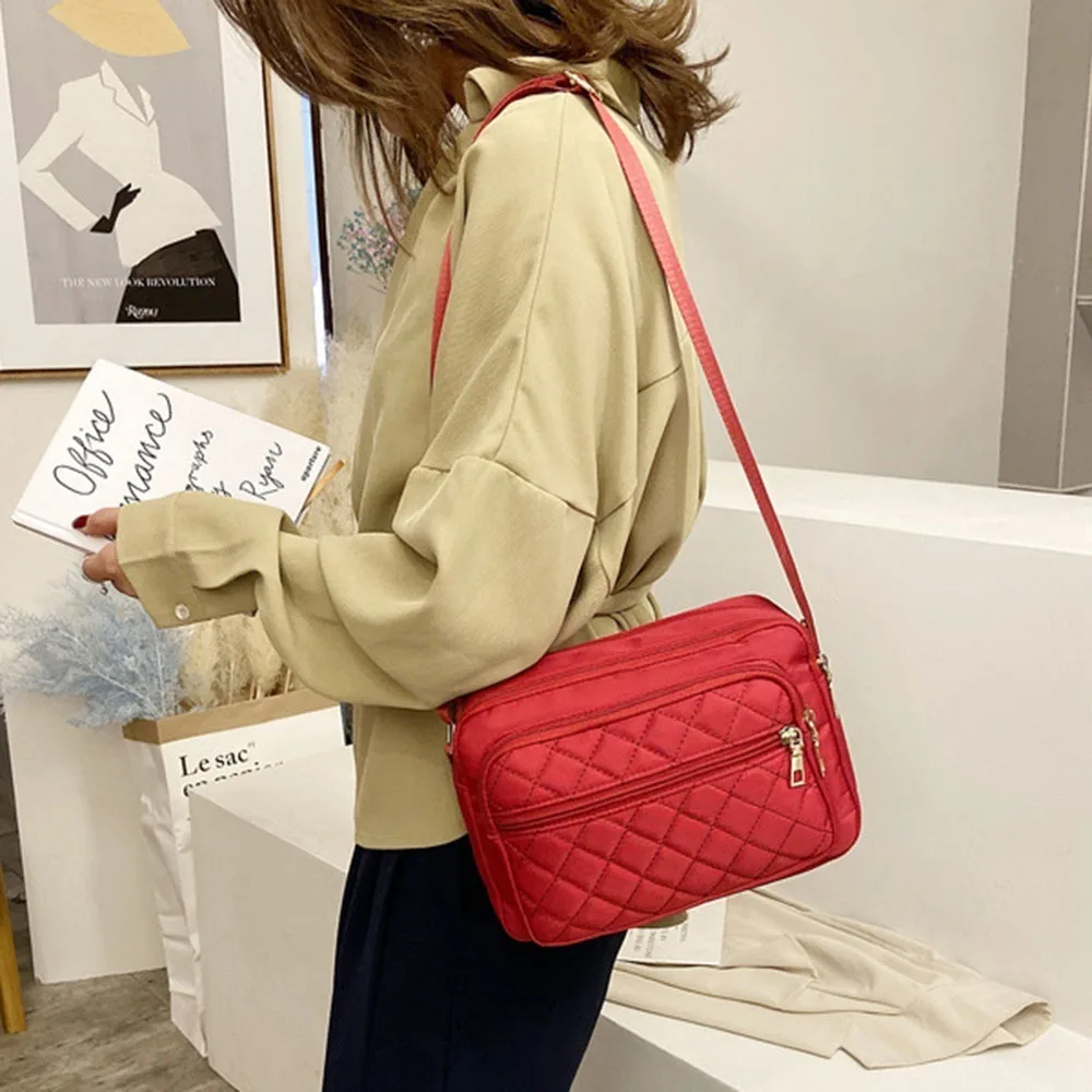 

Элегантная нейлоновая сумка через плечо с вышивкой, большая вместительная решетчатая сумка на плечо среднего возраста, повседневная классическая женская сумка-мессенджер