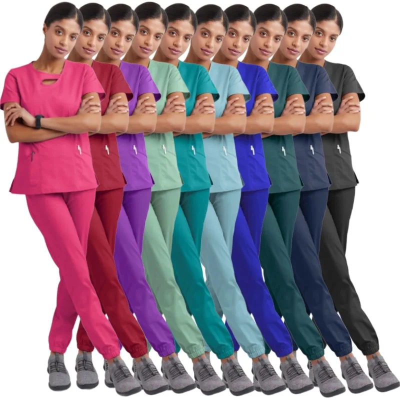 Nieuw Ontwerp Ziekenhuis Set Verpleging Spandex En Stretch Medische Uniformen Verpleegkundige Uniform Fit Vrouwen Scrubs Sets