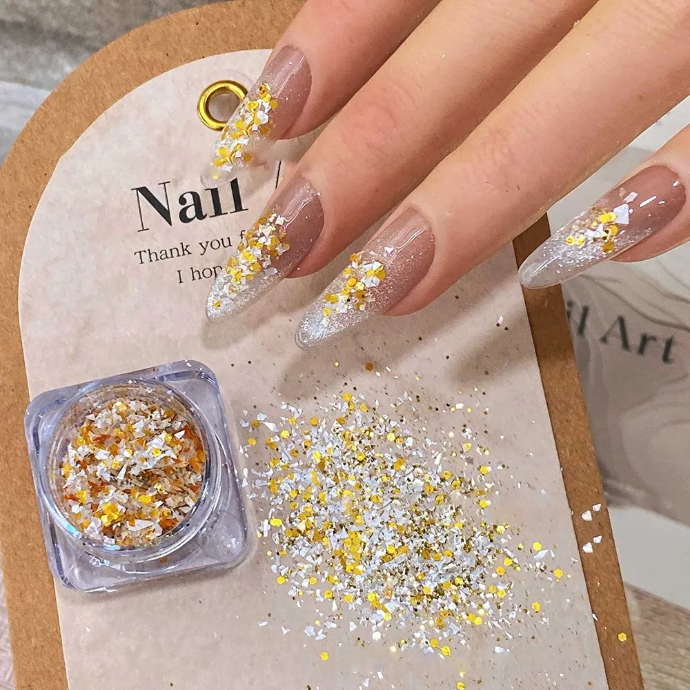 4 tarros X 1,2g fragmentos de lámina brillante brillo de uñas champán oro púrpura lámina brillo lentejuelas acrílicas uñas arte polvo escamas Paillette
