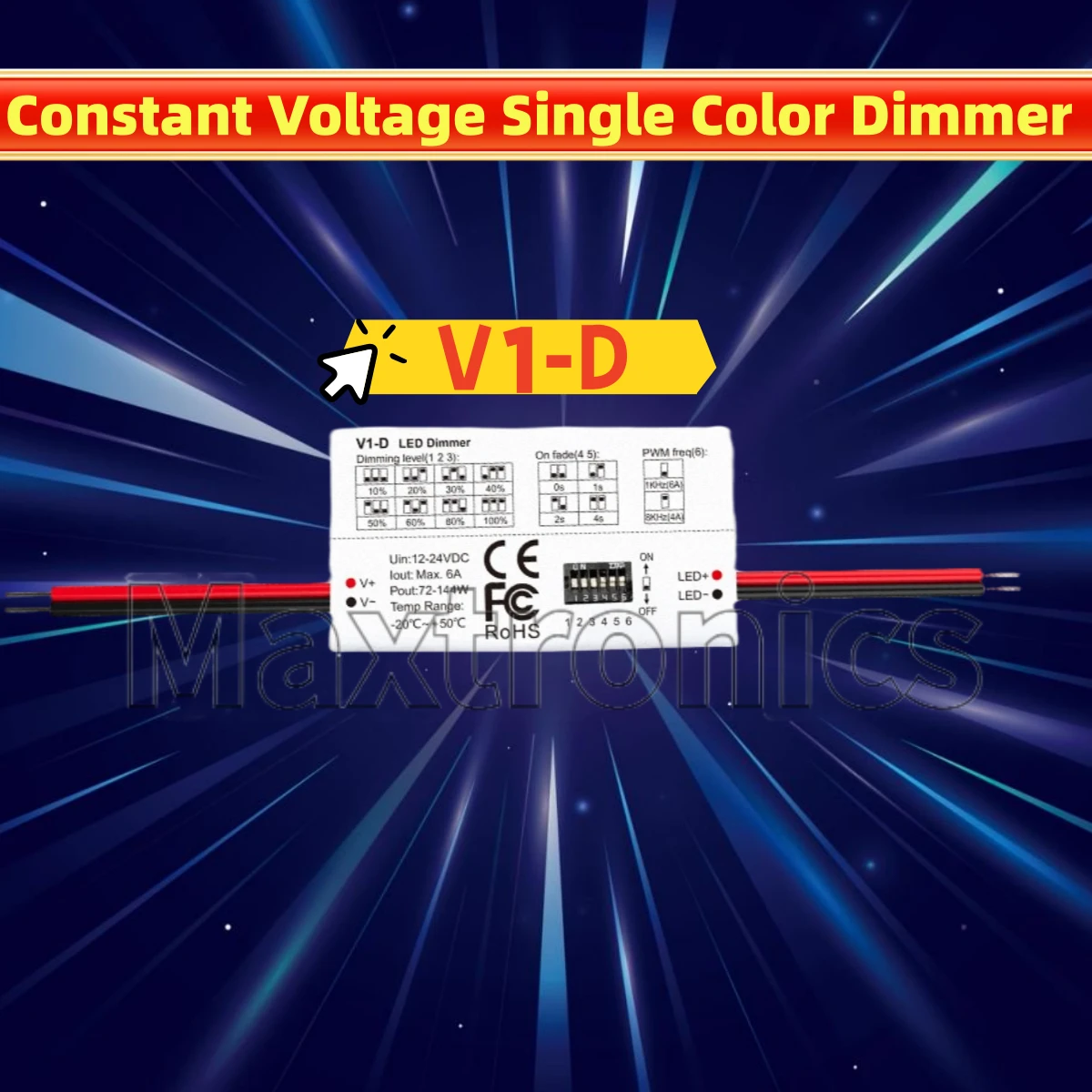 

Skydance V1-D Constant Voltage Mini Dimmer Controller 12-24VDC PWM Frequency Via Dip Switch for Single Color LED Strip Lights