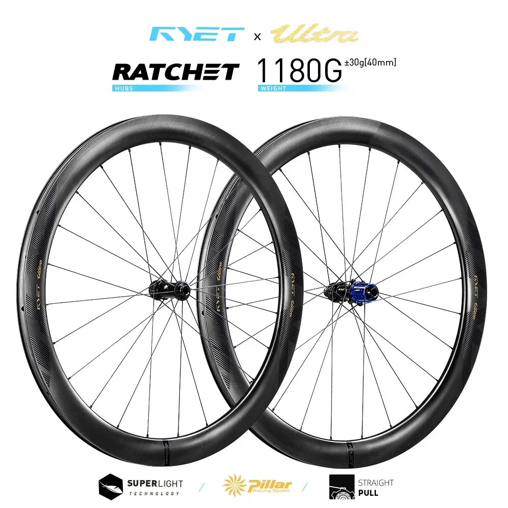 

RYET Ultralight 1180g Road Carbon Bicycle Wheels Disc Brake Wheelsets Ceramic Tubless Clincher Ratchet 36T Cycling Bike Parts