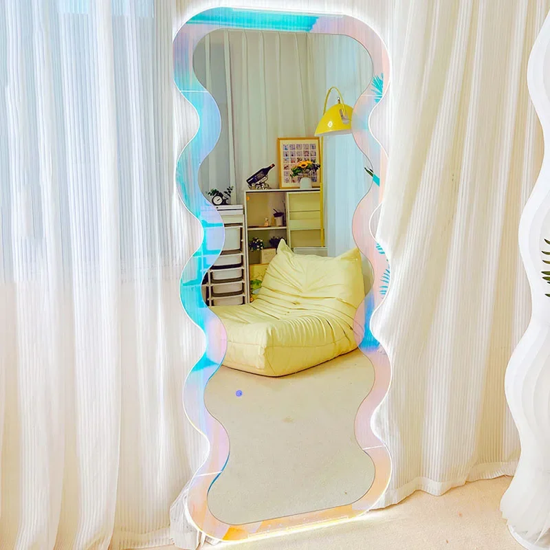 

Smart Wavy Mirror Irregular Light Living Room Funky Modern Full Body Long Mirror Floor Dressing Table Espelhos Home Decorations