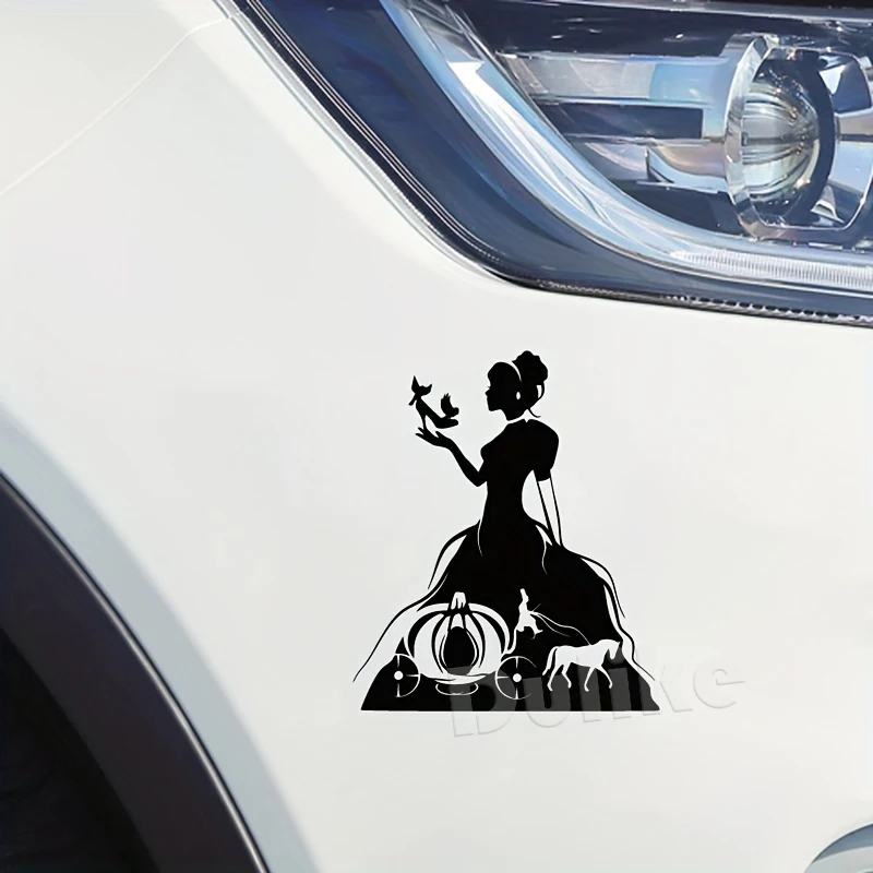 Princess Cinderella Silhouette Vinyl Sticker For Girls Car Window Truck Bumper, Cinderella Castle Decals For Laptop Decor