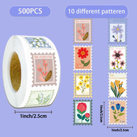 500PCS Creative Flower Stamp Roll Stickers, Envelope Sealing Stickers, Decorative Phone Cases, Water Cups, DIY Stickers