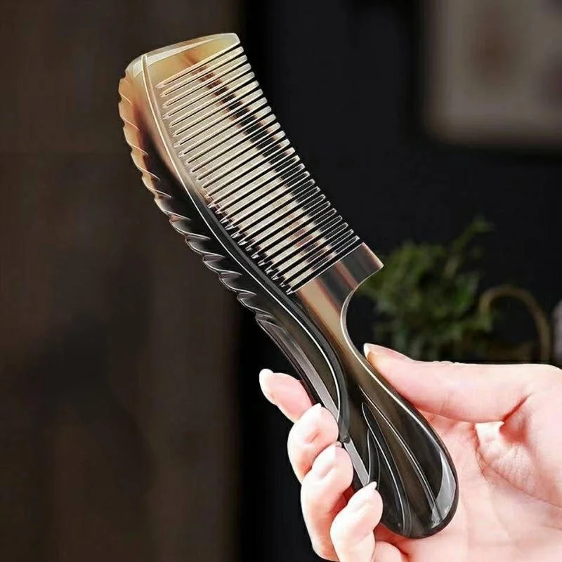 Handmade Natural Ox Horn Comb Anti Static Buffalo Combs Handle Professional Detangling Massage Fine Tooth Comb