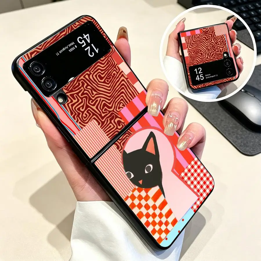 Blue Stripe Cat Case for Samsung Galaxy Z Flip 8 Z Flip6 Z Flip 7 6 5 4 Z Flip5 ZFlip8 Z Flip4 ZFlip7 FE Phone Cover
