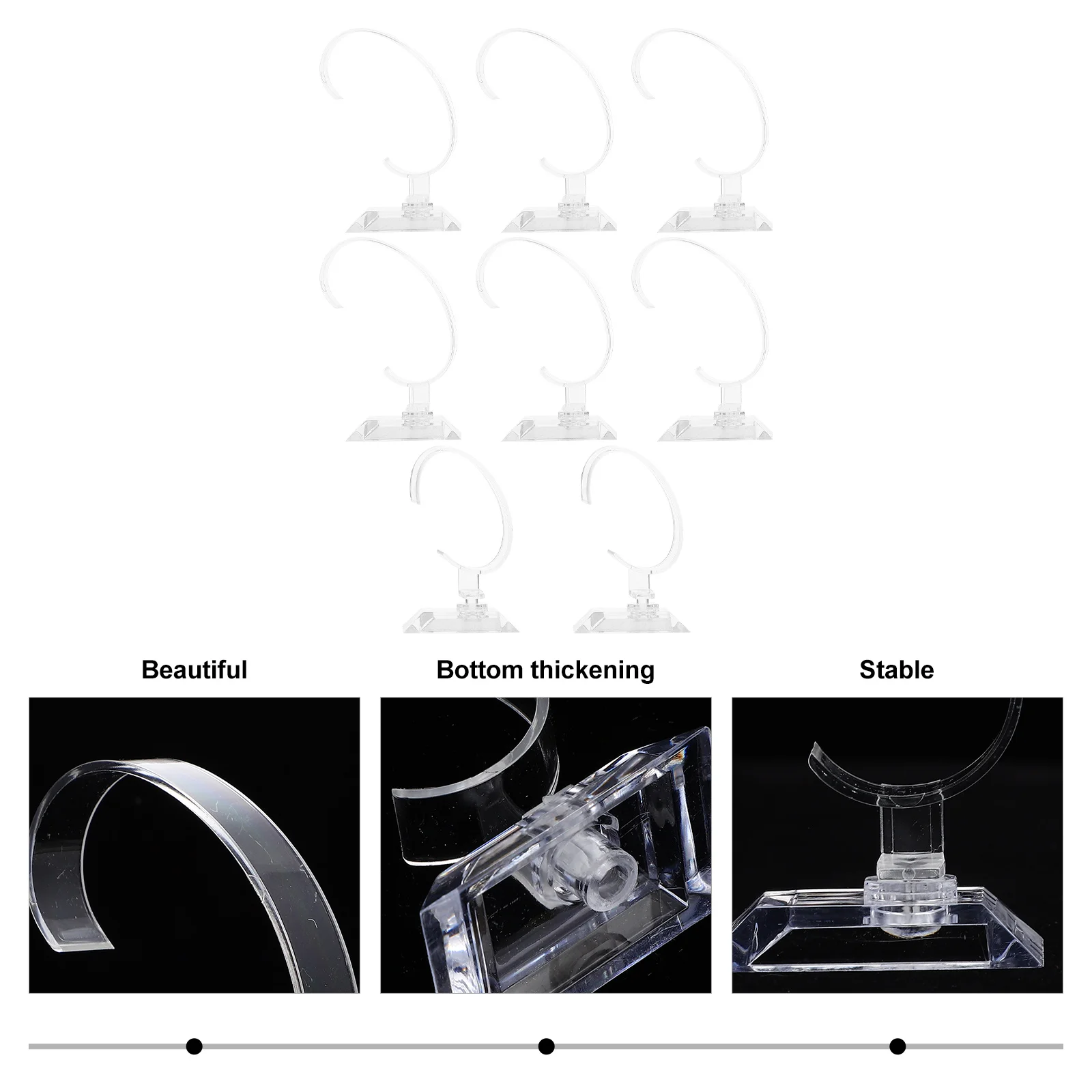 

8pcs Watch Display Stand C-Shaped Plastic Watch Holder For Wristwatches Bracelets Hairbands Tabletop Jewelry Organizer Clear