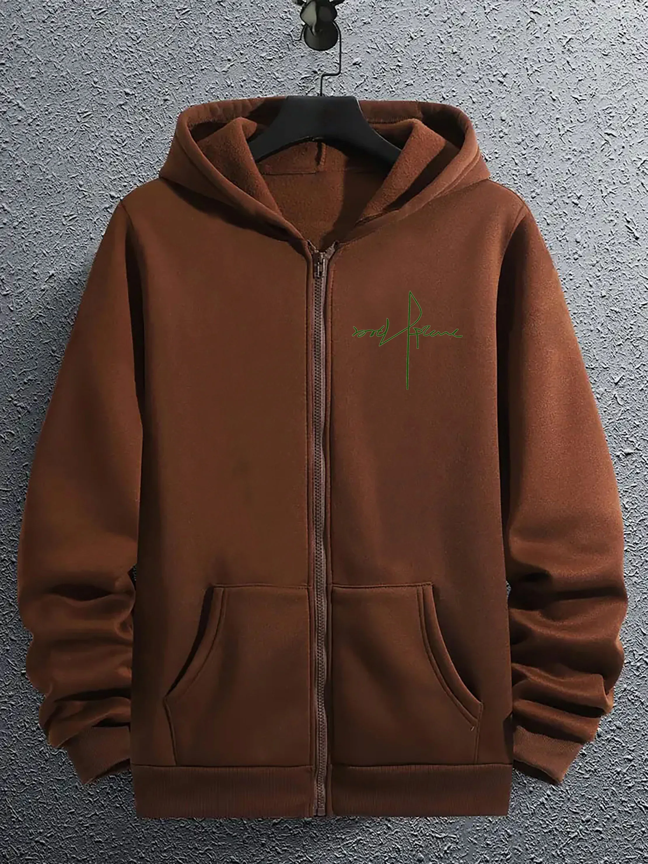 Men's and women's long sleeved loose zipper sweatshirt jacket, signature style English print, warm and comfortable fabric