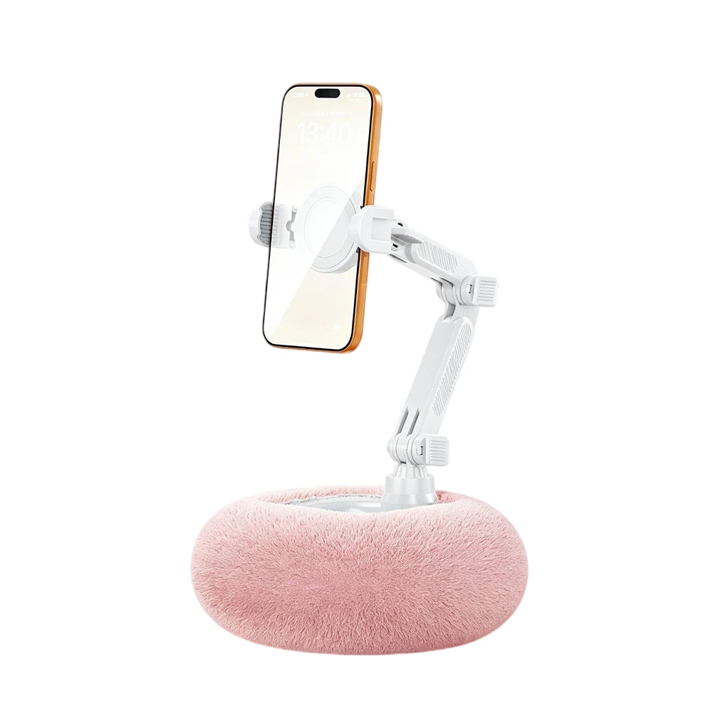 360 Degree Adjustable Pillow Stand for Mobile Devices Built for Bed Use with Soft Fabric and Stable ABS Foundation