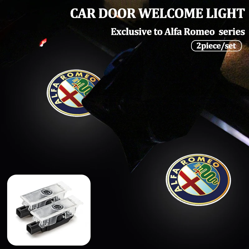 2Pcs Car Door Welcome Light Led HD Projector Lamp Courtesy Lights For Alfa Romeo 4C 159 166 Spider Giulia 156 Mito 147 Interiors