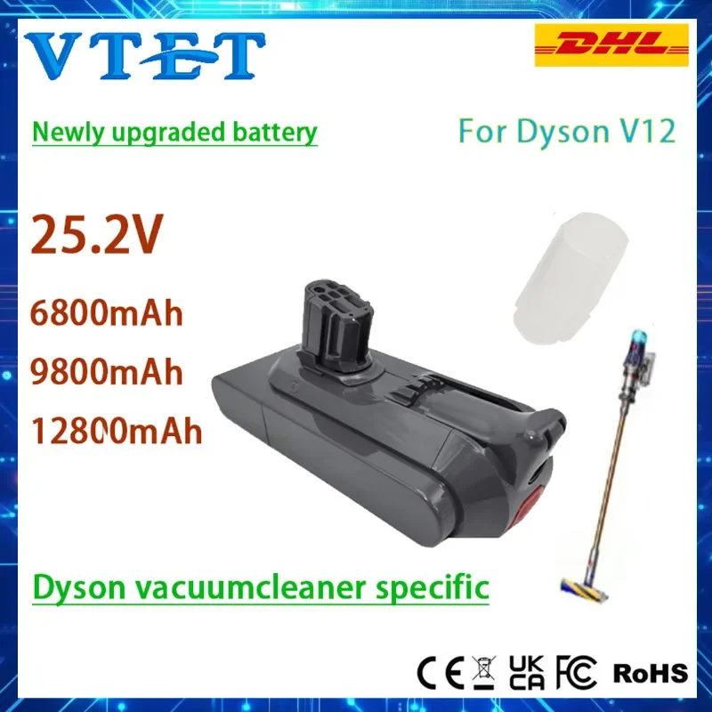 

VTET Подходит для пылесоса DysonV12 с высокопроизводительной литиевой батареей 25,2 В, импортными аккумуляторными элементами, полной энергии