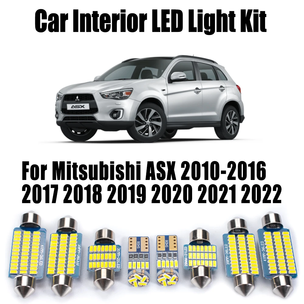 

11 шт. для Mitsubishi ASX 2010-2018 2019 2020 2021 2022 автомобильные лампы для номерного знака, аксессуары, светодиодный комплект внутреннего потолочного освещения багажника