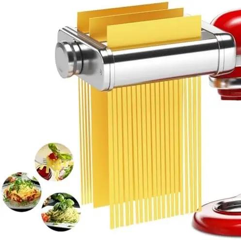 

3-in-1 Pasta Maker Attachment for Stand Mixers, Includes Roller and Cutters with Cleaning Brush