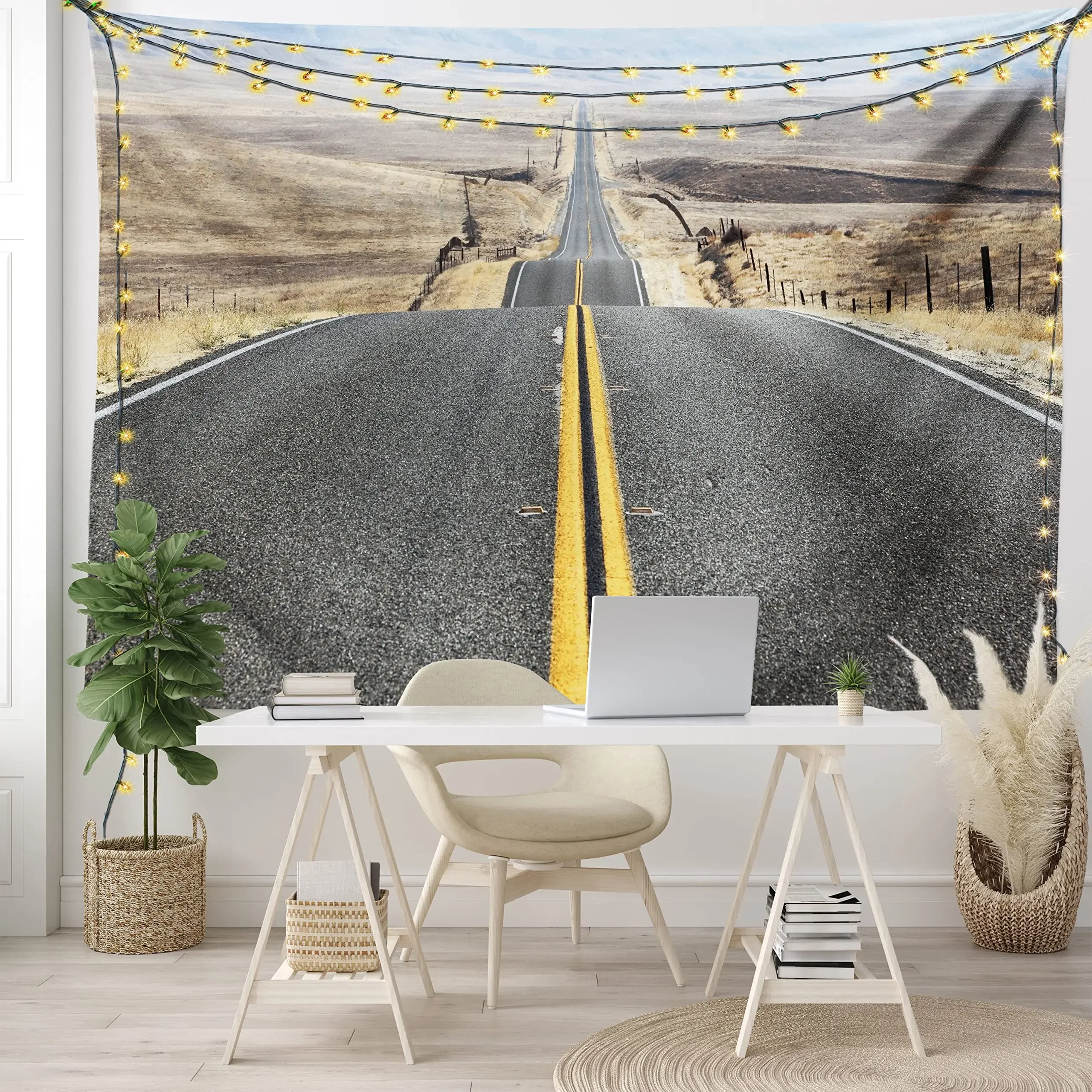 

Landscape Tapestry, Pacific Coast Highway on The Road Trip To Endless Desert Western Photograph Wilderness,Wide Wall Hanging