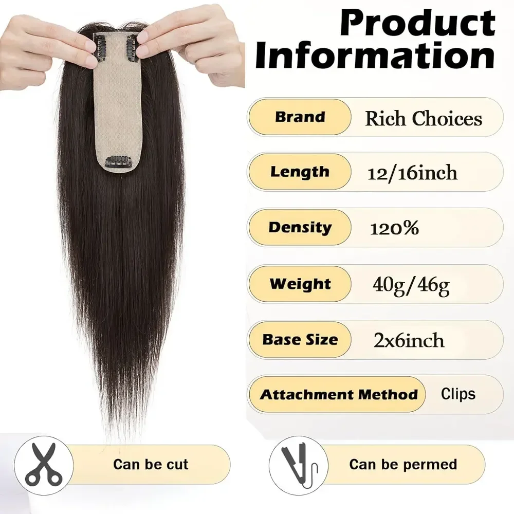 2''x6''Silk Base Hair Toppers for Women Real Human Hair Scalp Line Hair Toppers Natural Silk Top Hair Pieces Add Volume