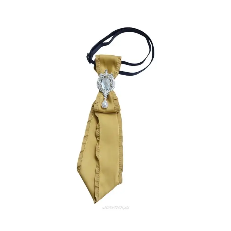 X5XA Ruffle Trim Neck Tie with Rhinestones Decors Knot Tie For Female Teens Girl