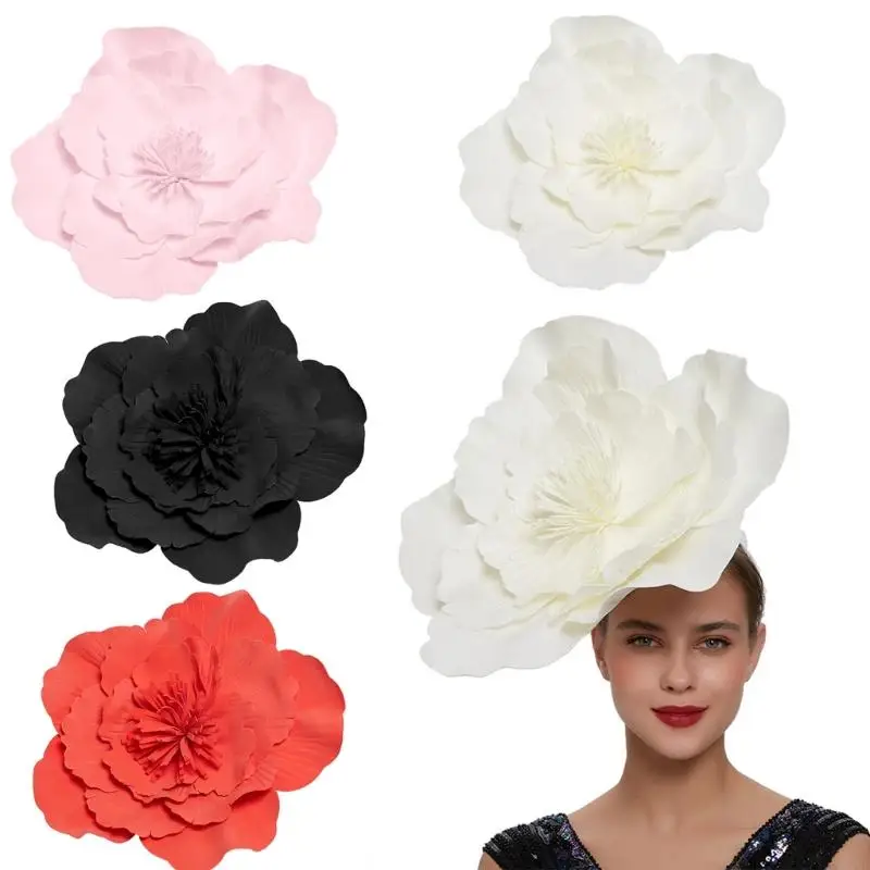 R7UF Large Flower Headband Large Flower Hats For Women Flower Fascinator Hat