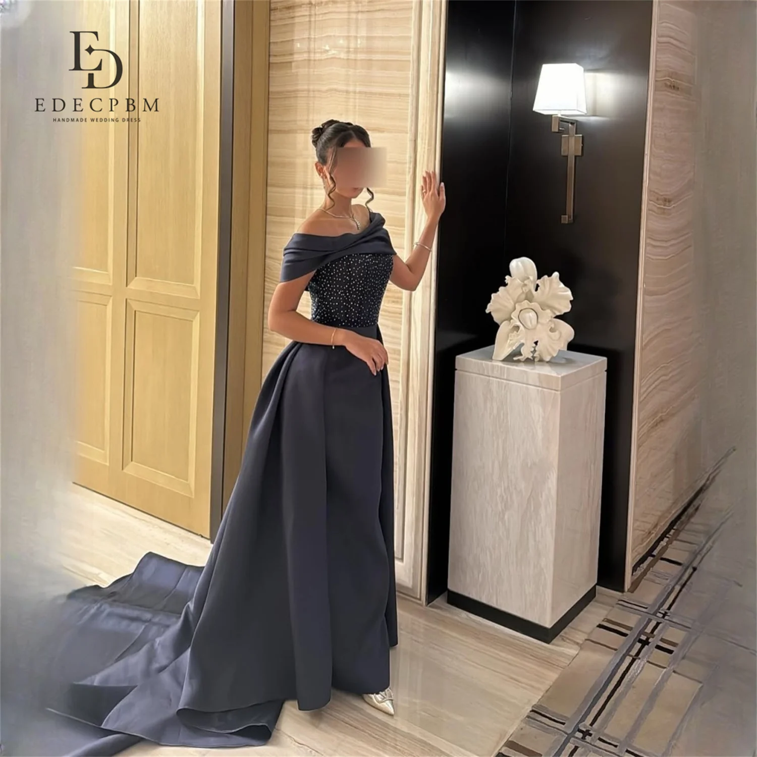 

Вечернее платье EDECPBM из сатина, темно-синее, на одно плечо, А-силуэт, без рукавов, в пол, для выпускного вечера, на заказ, для женщин