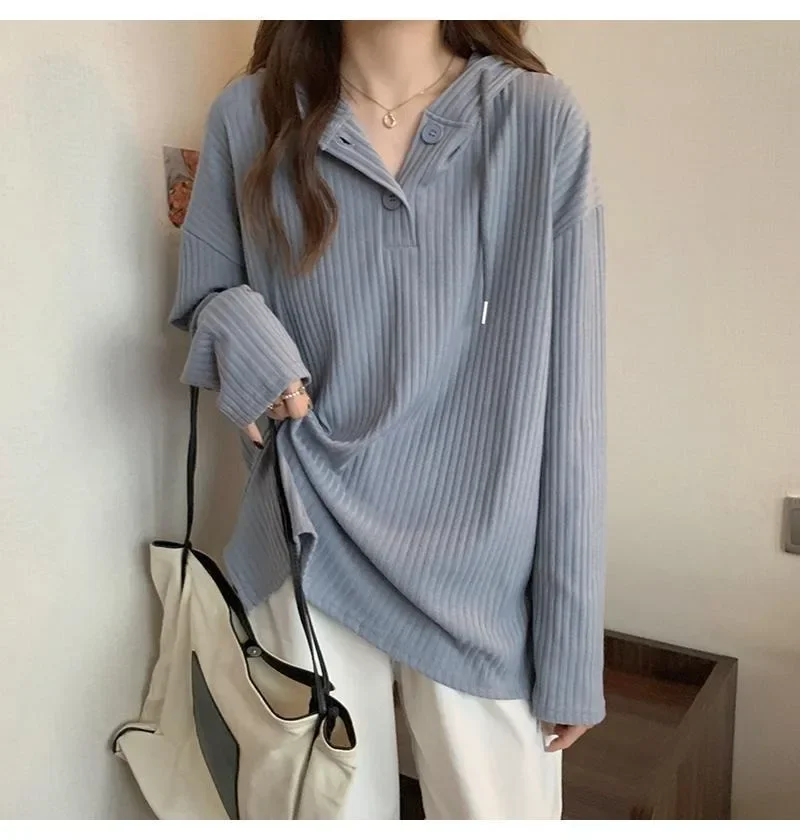 Korean Y2k Hoodies Women's Spring Autumn New Solid Hooded Long Sleeve T-shirt Loose Student Sweatshirt Streetwear Women