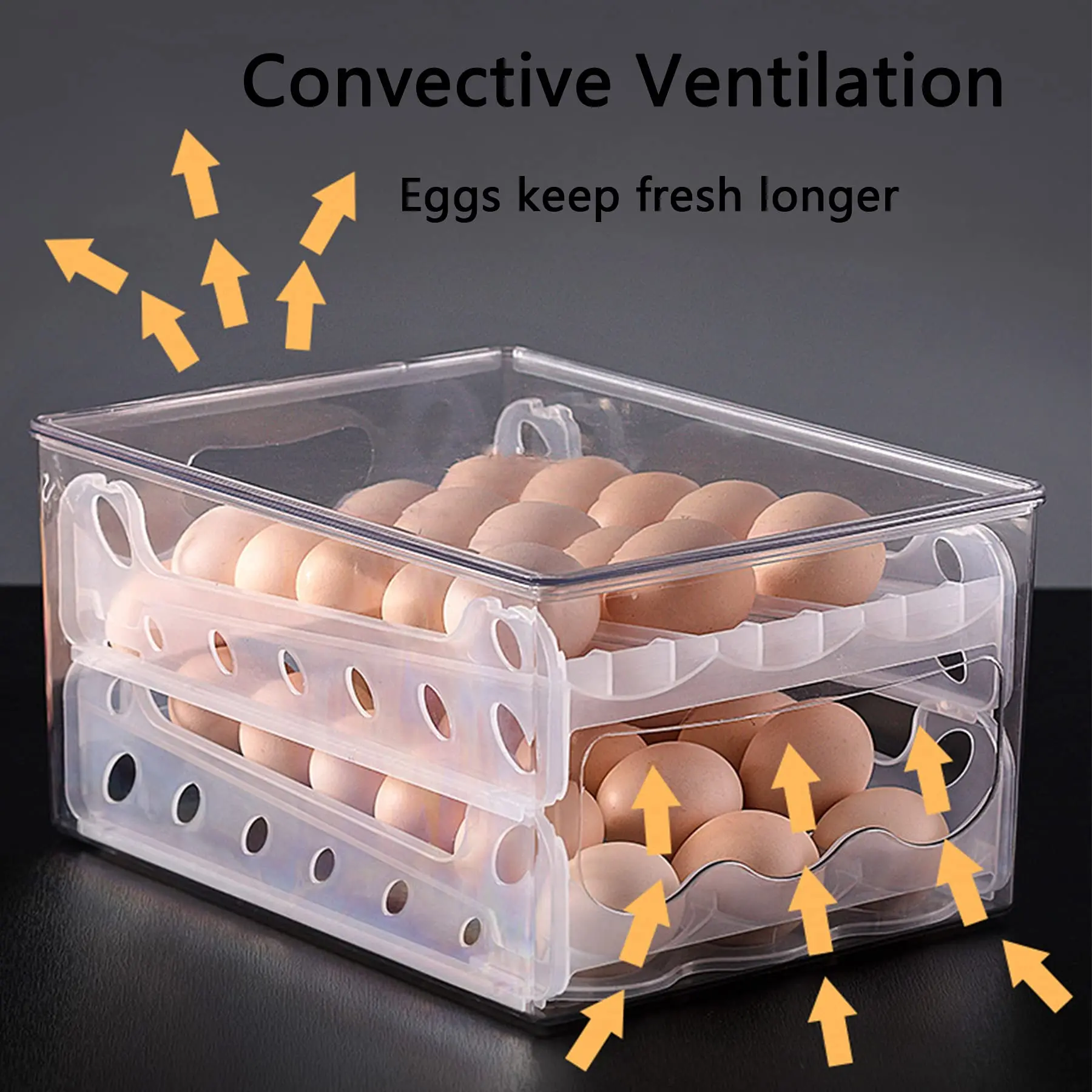 2 Layer Sliding Egg Storage Box for Fridge Clear Plastic Refrigerator Egg Organizer Bin Large Capacity Egg Holder