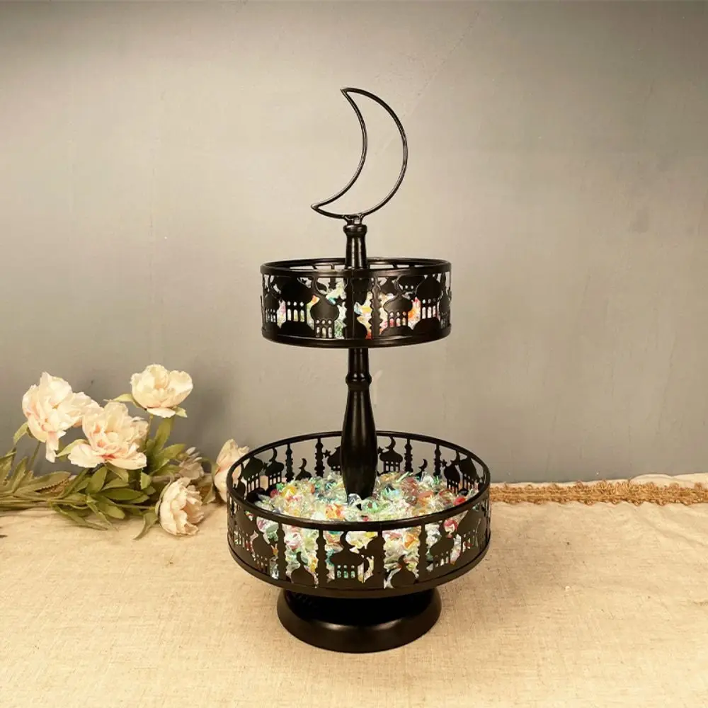 Iron Eid Mubarak Dinner Plate Tray 2 Layers Moon Star Ramadan Candy Fruit Tray European Detachable Candy Dessert Cake Stand