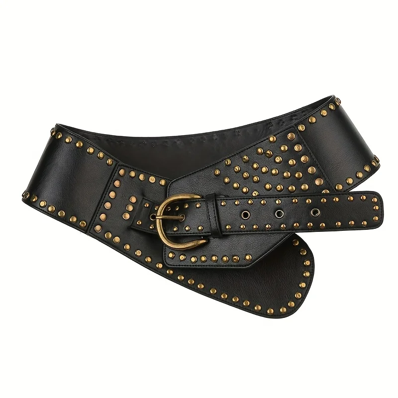 1 Stück breiter Taillenbund für Damen, schicker PU-Ledergürtel mit Retro-Nietengürtel – perfekt für Freizeitkleidung, Hochzeiten, Partys und mehr – Detail 5