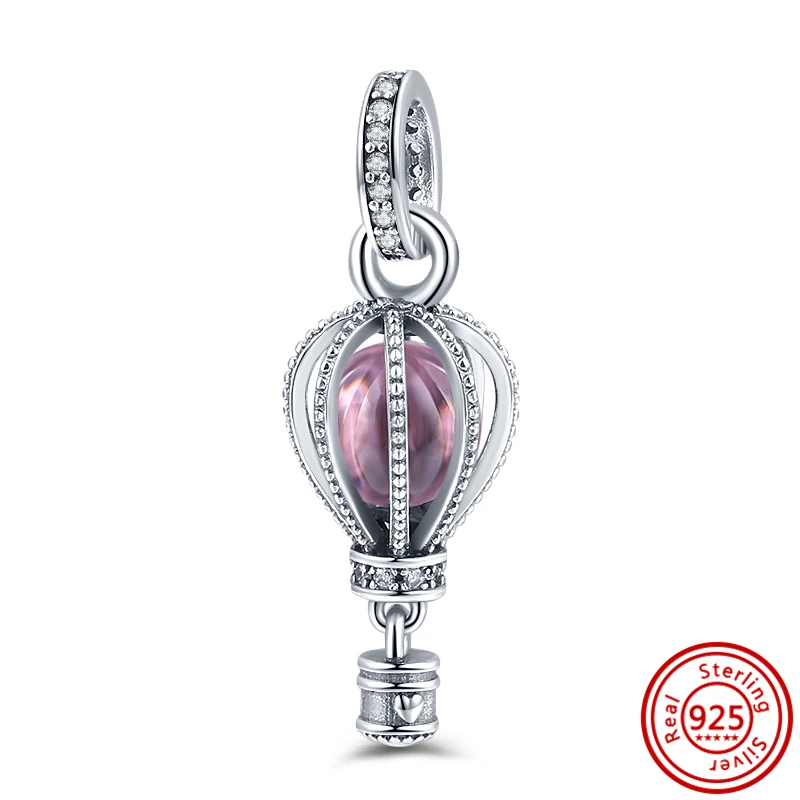 Perles de style ballon à air chaud en argent massif 925, pendentif d\'empreinte de patte de cœur, convient au bracelet à breloques Pandora original,