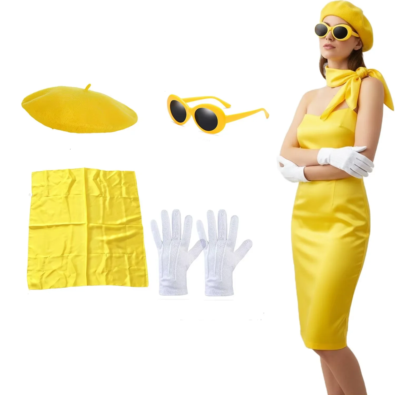 

Женская одежда и аксессуары PESENAR: костюм персонажа 1920-х годов, желтая шляпа, костюм, очки, шелковый шарф, перчатки, комплект из 4 предметов.